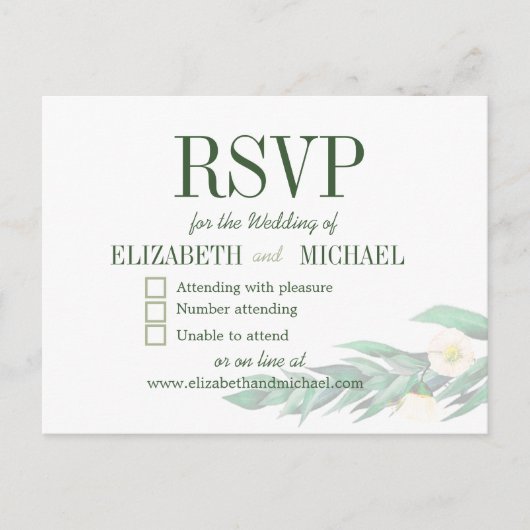 Eucalyptus Foliage White Elegant Wedding RSVP Briefkaart (Voorkant)