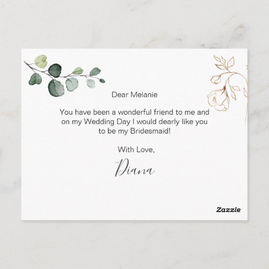 Eucalyptus Foliage wordt mijn Bridesmaid Briefkaart (Achterkant)