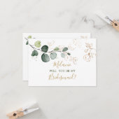 Eucalyptus Foliage wordt mijn Bridesmaid Kaart (Voorkant / Achterkant in situ)