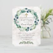 Eucalyptus Foliage Wreatcross-marble Boy Baptisme Kaart (Staand voorkant)