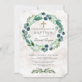 Eucalyptus Foliage Wreatcross-marble Boy Baptisme Kaart (Voorkant)