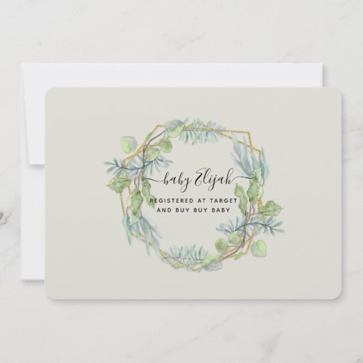 Eucalyptus Foliage Wreater Virtual Baby Boy Shower Kaart (Achterkant)