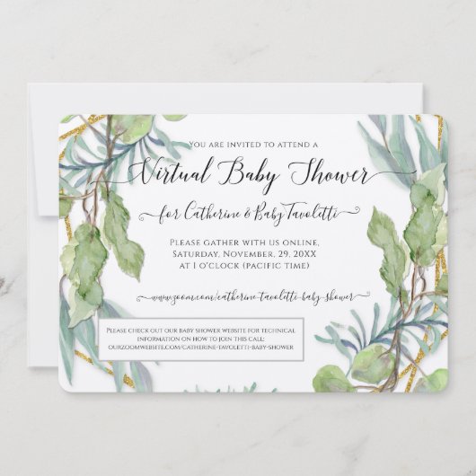 Eucalyptus Foliage Wreater Virtual Baby Boy Shower Kaart (Voorkant)