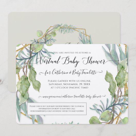 Eucalyptus Foliage Wreater Virtual Baby Boy Shower Kaart (Voorkant / Achterkant)
