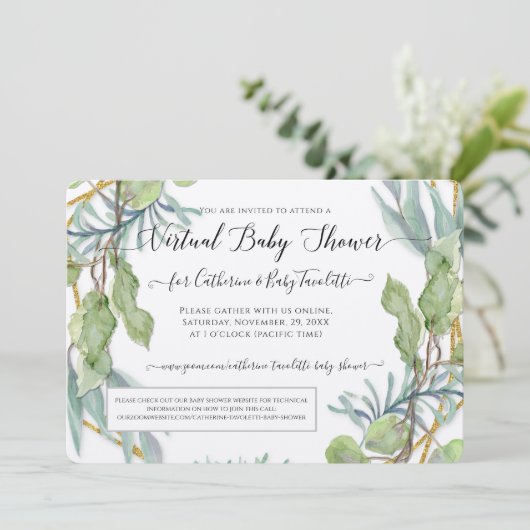 Eucalyptus Foliage Wreater Virtual Baby Boy Shower Kaart (Staand voorkant)
