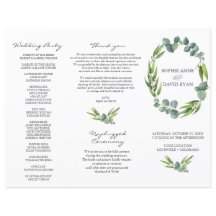 Eucalyptus Foliage Wreath Tri+Fold Wedding Program