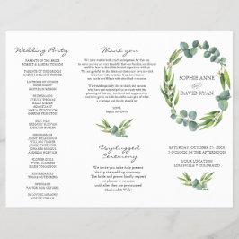 Eucalyptus Foliage Wreath Tri+Fold Wedding Program Flyer