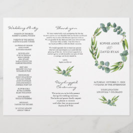 Eucalyptus Foliage Wreath Tri+Fold Wedding Program Flyer