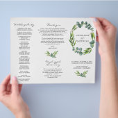 Eucalyptus Foliage Wreath Tri+Fold Wedding Program Flyer (Hand)