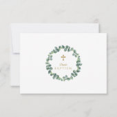 Eucalyptus Foliage Wreator Gold Cross Boy Baptisme Bedankkaart (Achterkant)