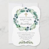 Eucalyptus Foliage Wreator Gold Cross Boy Baptisme Kaart (Voorkant)