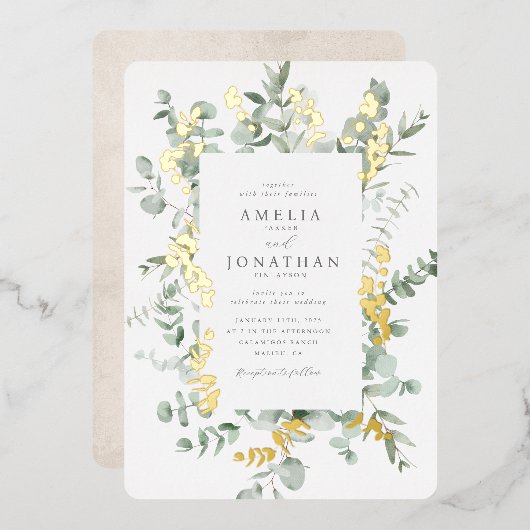 Eucalyptus Folie bruiloft uitnodiging (Voorkant / Achterkant)