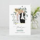 Eucalyptus Forest Geometric Weddenfoto Collage Bedankkaart (Staand voorkant)