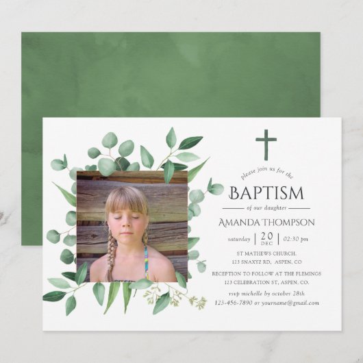 Eucalyptus Forest Greenery Baptism of Christening Kaart (Voorkant / Achterkant)