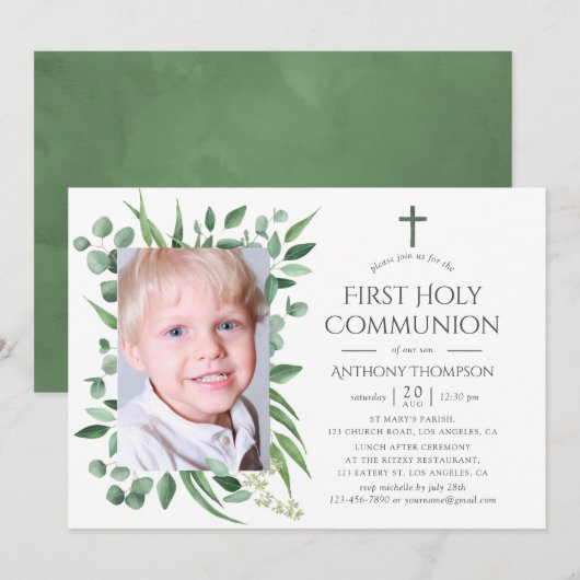 Eucalyptus Forest Greenery First Heilige Communie Kaart (Voorkant / Achterkant)