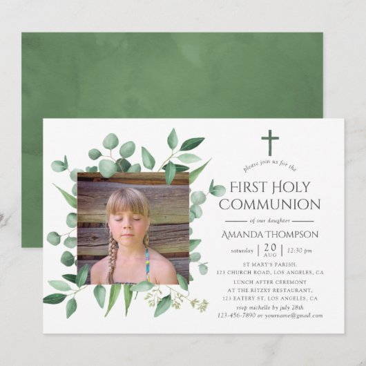 Eucalyptus Forest Greenery First Heilige Communie Kaart (Voorkant / Achterkant)