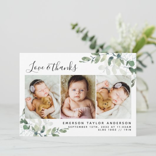 Eucalyptus Foto Baby Bedankkaart (Staand voorkant)