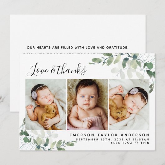 Eucalyptus Foto Baby Bedankkaart (Voorkant / Achterkant)