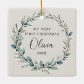 Eucalyptus Foto Baby Eerste Kerstminimalist Keramisch Ornament (Achterkant)