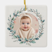 Eucalyptus Foto Baby Eerste Kerstminimalist Keramisch Ornament (Voorkant)