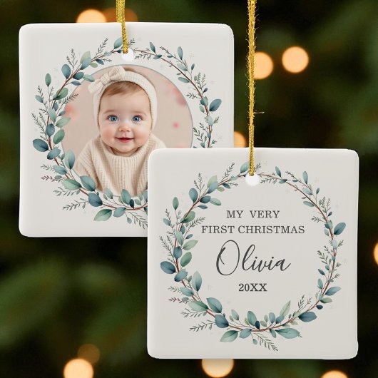 Eucalyptus Foto Baby Eerste Kerstminimalist Keramisch Ornament