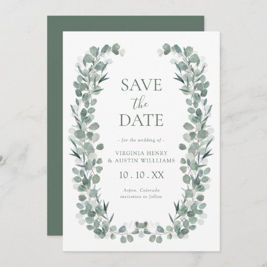 Eucalyptus foto Bewaar de datum Save The Date (Voorkant / Achterkant)