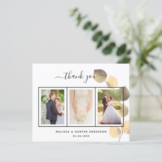 Eucalyptus foto budget bruiloft dank u kaart (Staand voorkant)