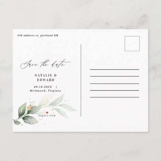 Eucalyptus foto-elegant bruiloft, behalve de datum aankondigingskaart (Achterkant)