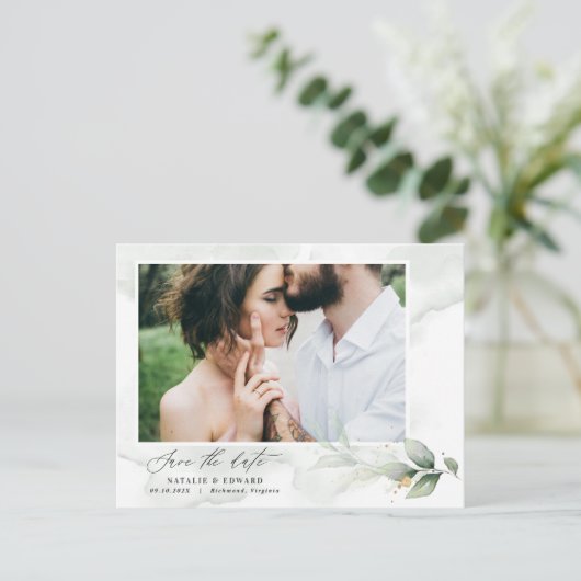 Eucalyptus foto-elegant bruiloft, behalve de datum aankondigingskaart (Staand voorkant)