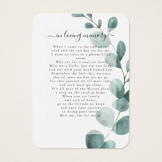 Eucalyptus Foto Funeral Memorial Poem Kaart (Achterkant)