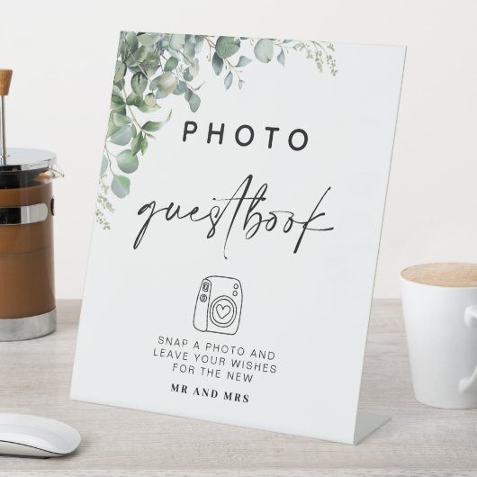 Eucalyptus Foto Gastenboek | Modern huwelijksteken Reclamebord Met Voetstuk (Insitu)