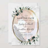 Eucalyptus Foto Gold Lijst marmer Weddenschap Save The Date (Voorkant)