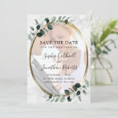Eucalyptus Foto Gold Lijst marmer Weddenschap Save The Date (Staand voorkant)