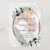 Eucalyptus Foto Gold Lijst marmer Weddenschap Save The Date (Voorkant / Achterkant)