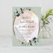 Eucalyptus Foto Gold Metallic Sage Weddenschap Kaart (Staand voorkant)