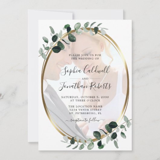 Eucalyptus Foto Gold Metallic Wedding Kaart (Voorkant)