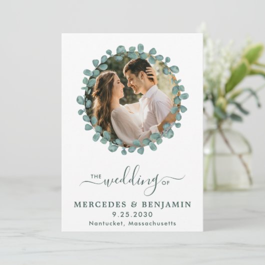 Eucalyptus Foto Greenery QR Code Weddenschap Kaart (Staand voorkant)
