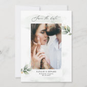 Eucalyptus foto groen modern elegant bruiloft save the date (Voorkant)