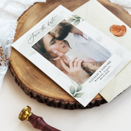 Eucalyptus foto groen modern elegant bruiloft save the date