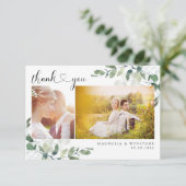 Eucalyptus Foto Heart Modern Wedding Bedankkaart (Staand voorkant)