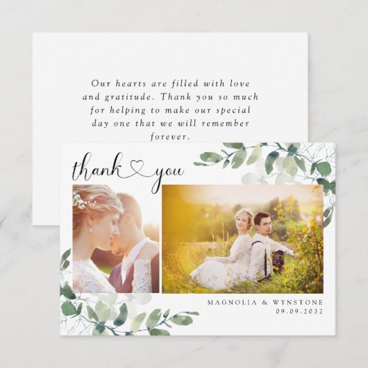 Eucalyptus Foto Heart Modern Wedding Bedankkaart (Voorkant / Achterkant)