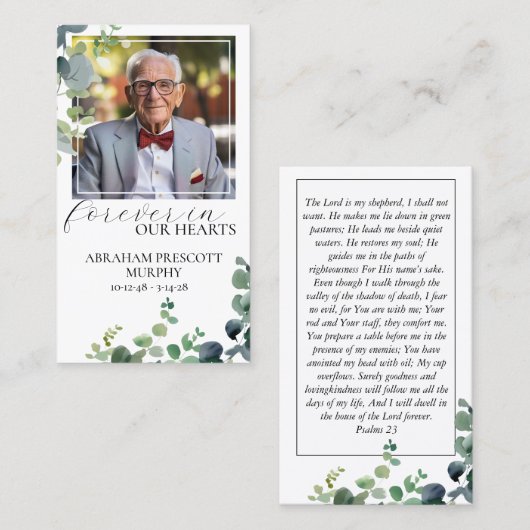 Eucalyptus Foto Memorial Prayer Kaart Visitekaartje (Voorkant / Achterkant)