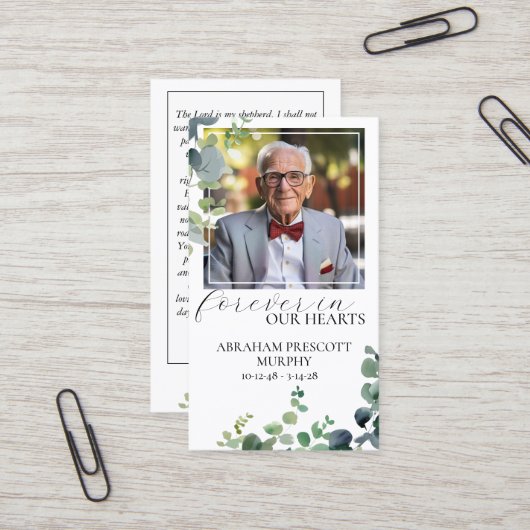 Eucalyptus Foto Memorial Prayer Kaart Visitekaartje (Voorkant / Achterkant in situ)