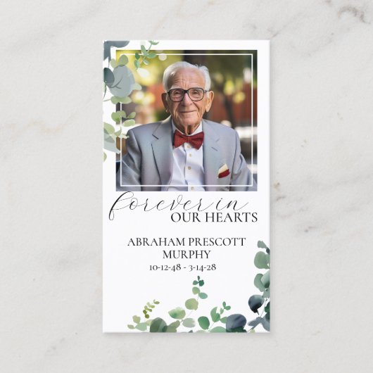 Eucalyptus Foto Memorial Prayer Kaart Visitekaartje (Voorkant)