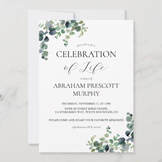 Eucalyptus Foto Memorial Uitnodiging (Voorkant)