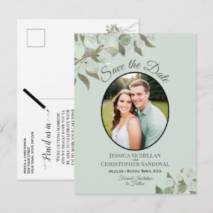 Eucalyptus & Foto Mint Trouwkaart Save the Date Aankondigingskaart