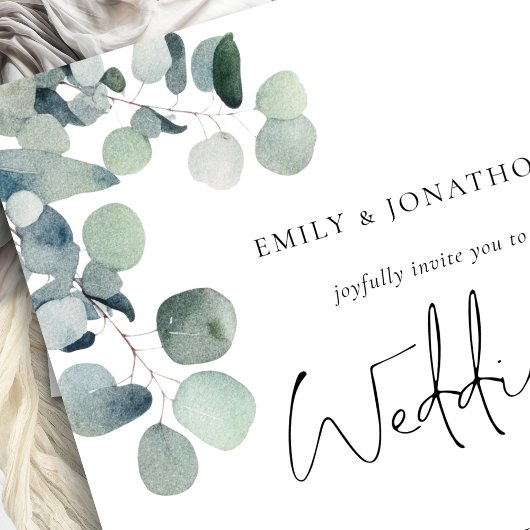 Eucalyptus Foto Overlay Script QR Code Bruiloft Kaart