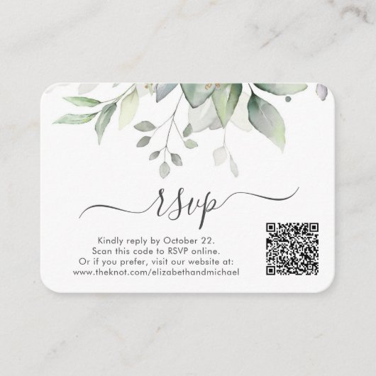 Eucalyptus Foto QR Code Bruiloft RSVP Informatiekaartje (Voorkant)