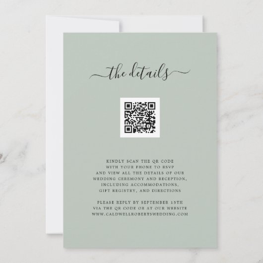 Eucalyptus Foto QR Code RSVP Sage Weddenschap Kaart (Achterkant)