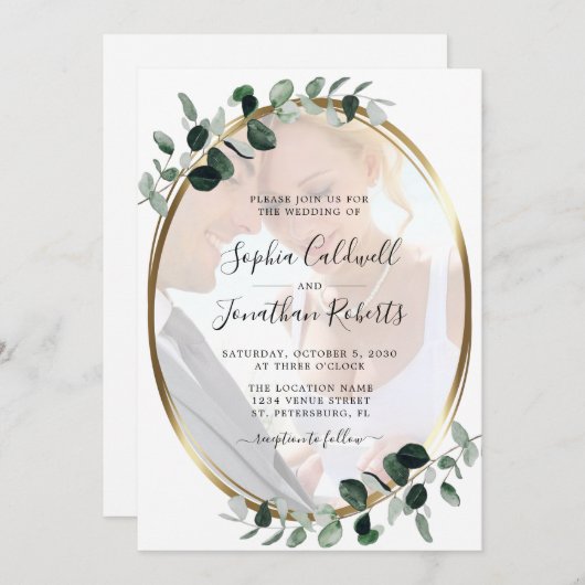 Eucalyptus Foto QR Code RSVP Weddenschap Kaart (Voorkant / Achterkant)